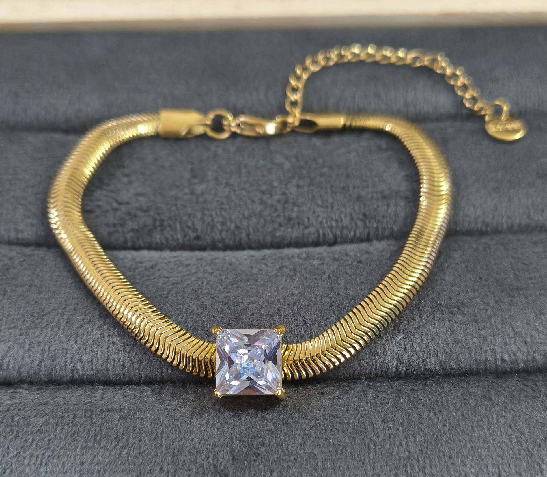 Antitarnish Diamond Snake Chain Bracelet 18K Gold Plated