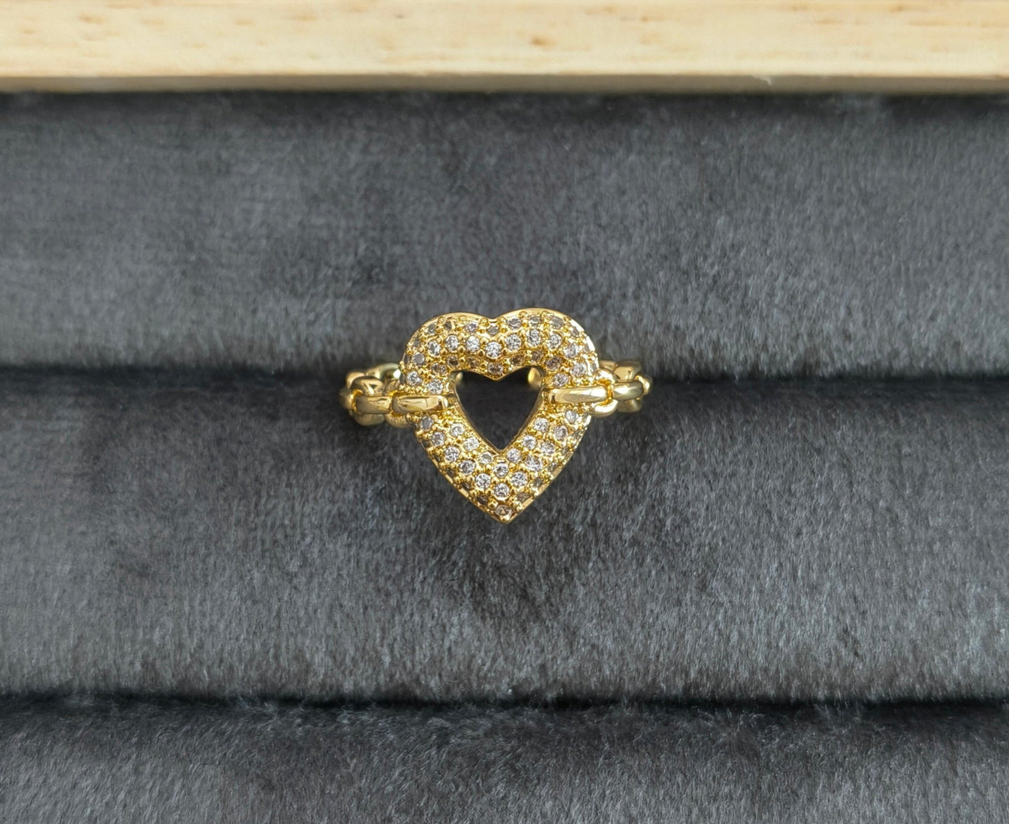 Antitarnish Diamond Studded Heart Ring 18K Gold Plated Adjustable