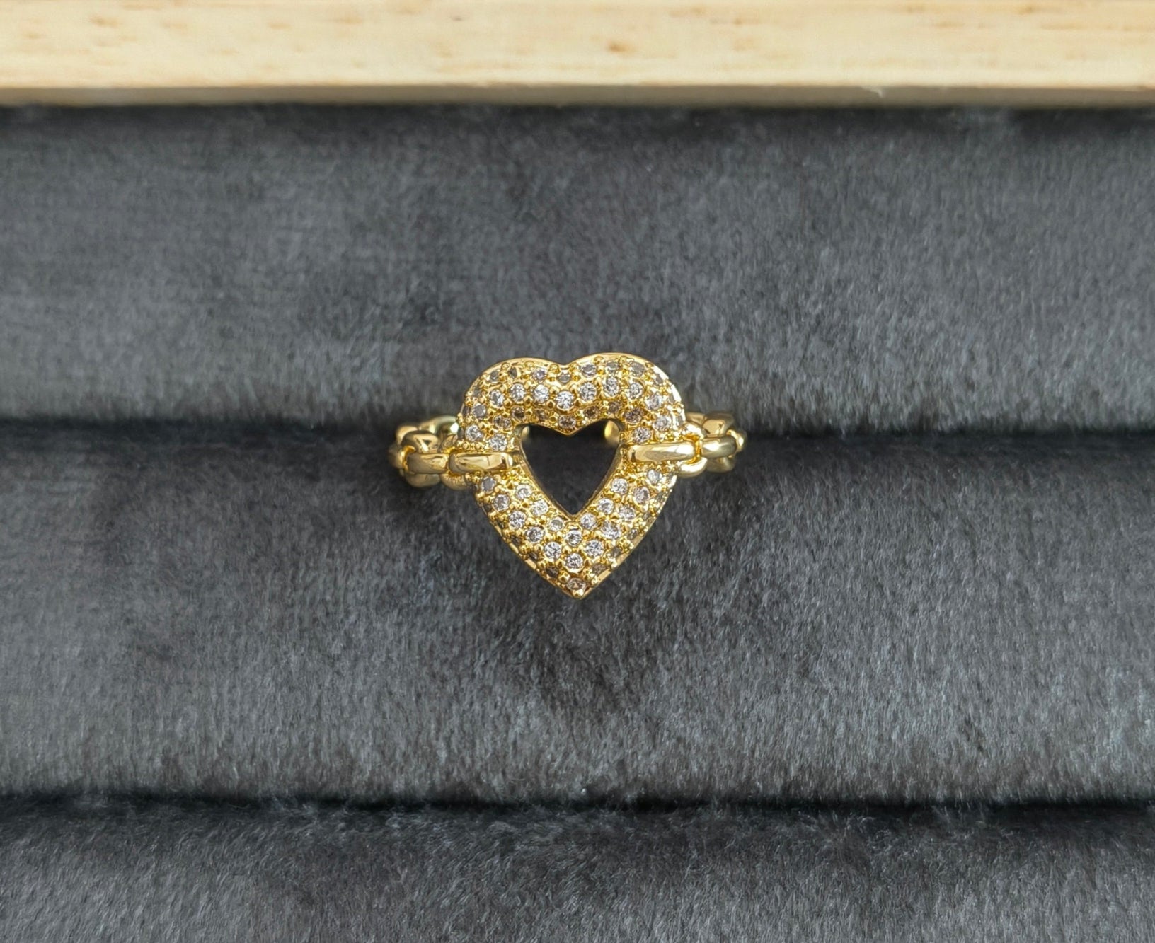 Antitarnish Diamond Studded Heart Ring 18K Gold Plated Adjustable