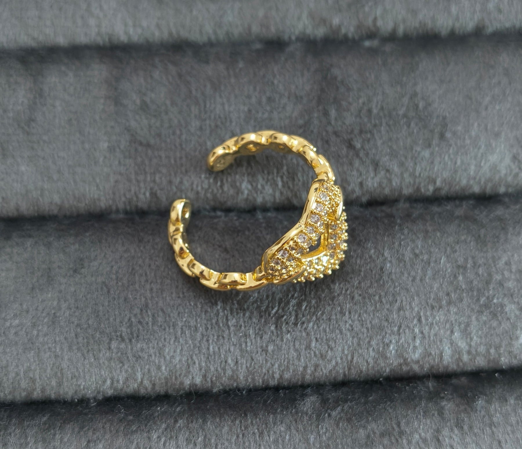 Antitarnish Diamond Studded Heart Ring 18K Gold Plated Adjustable