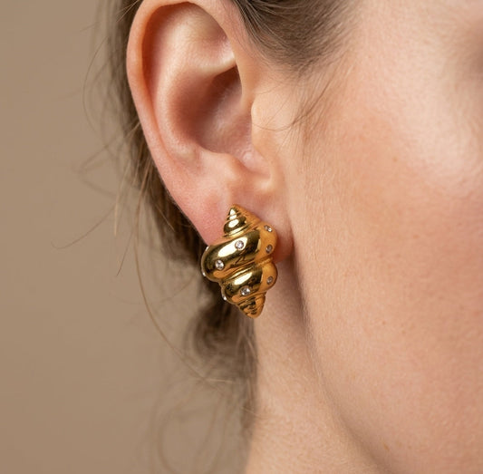 Antitarnish Diamond Studded Shell Earrings 18K Gold Plated