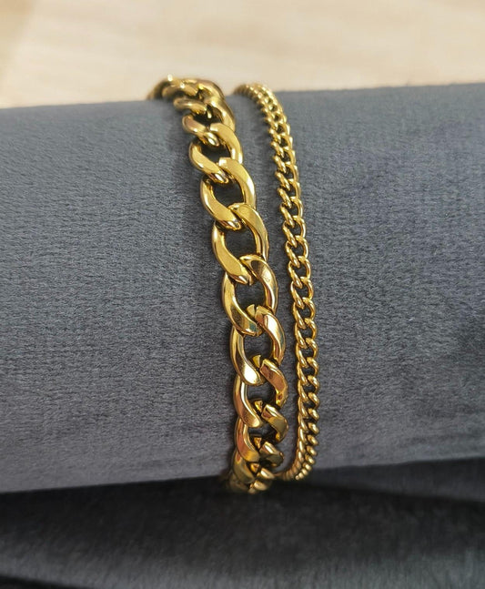 Antitarnish Double Layered Cuban Chain Bracelet 18K Gold Plated
