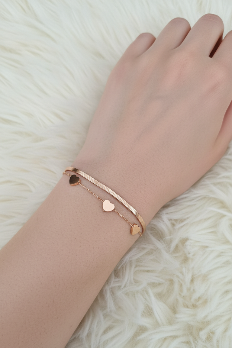 Antitarnish Double Layered Hearts Chain Bracelet
