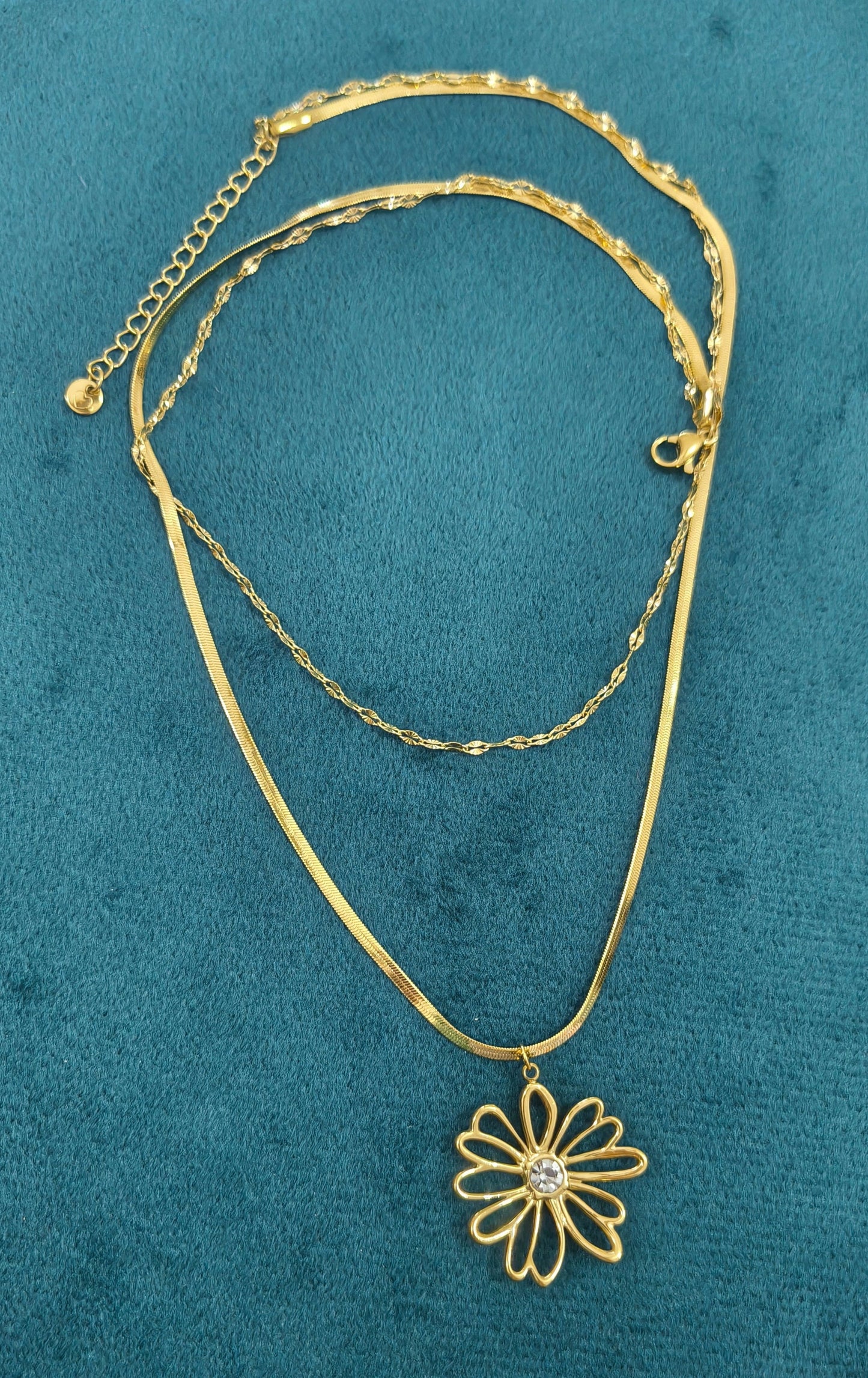 Antitarnish Double Layered Sunflower Necklace 18K Gold Plated