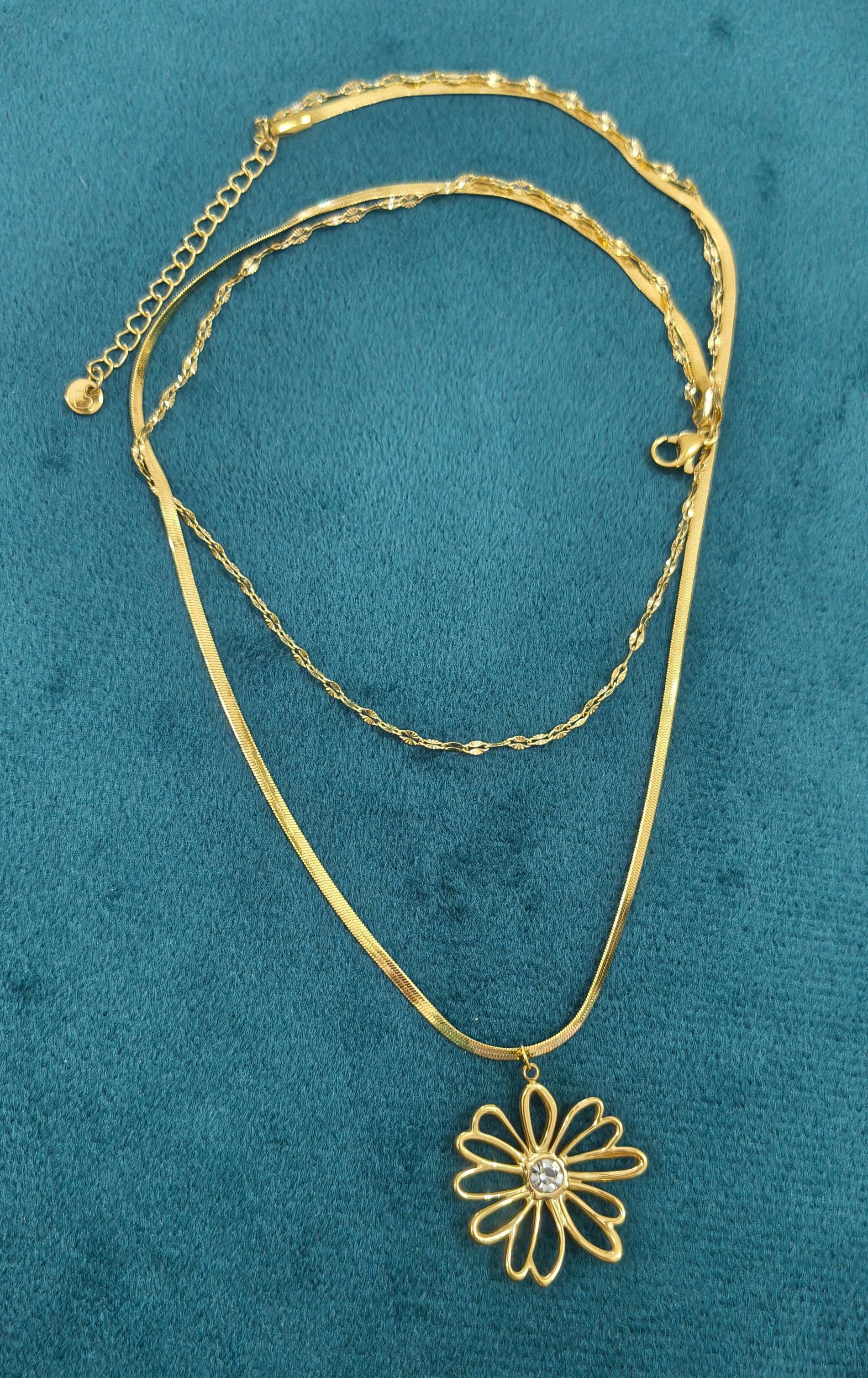 Antitarnish Double Layered Sunflower Necklace 18K Gold Plated