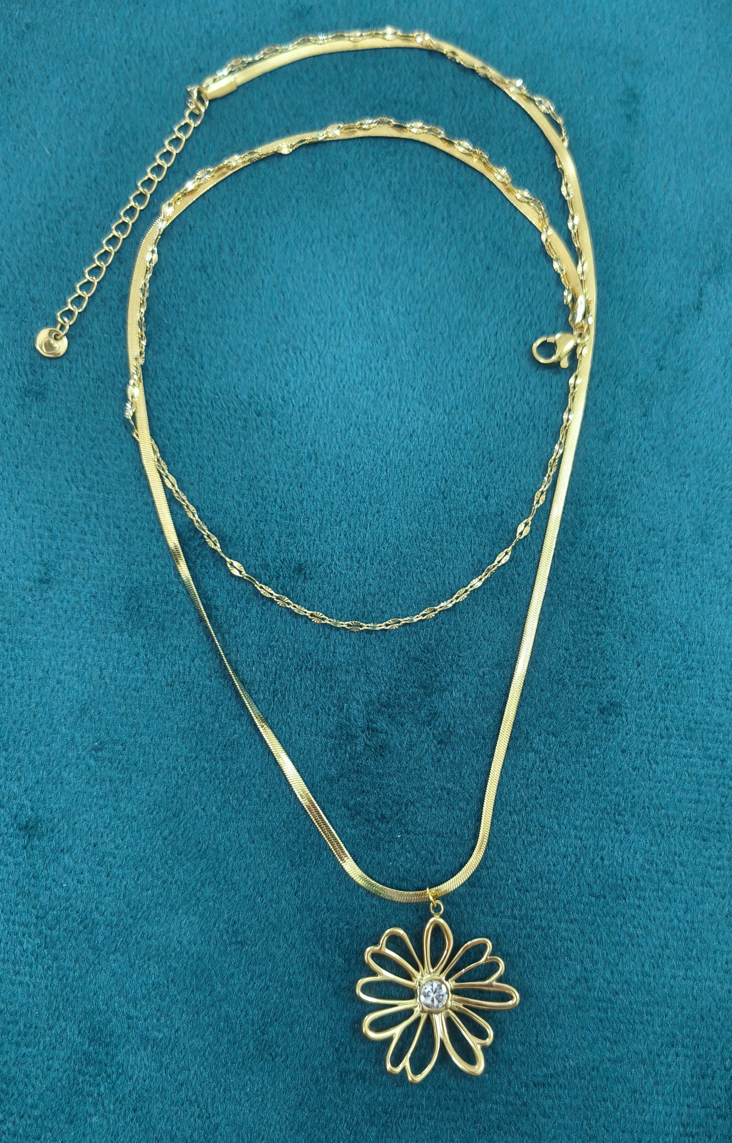Antitarnish Double Layered Sunflower Necklace 18K Gold Plated