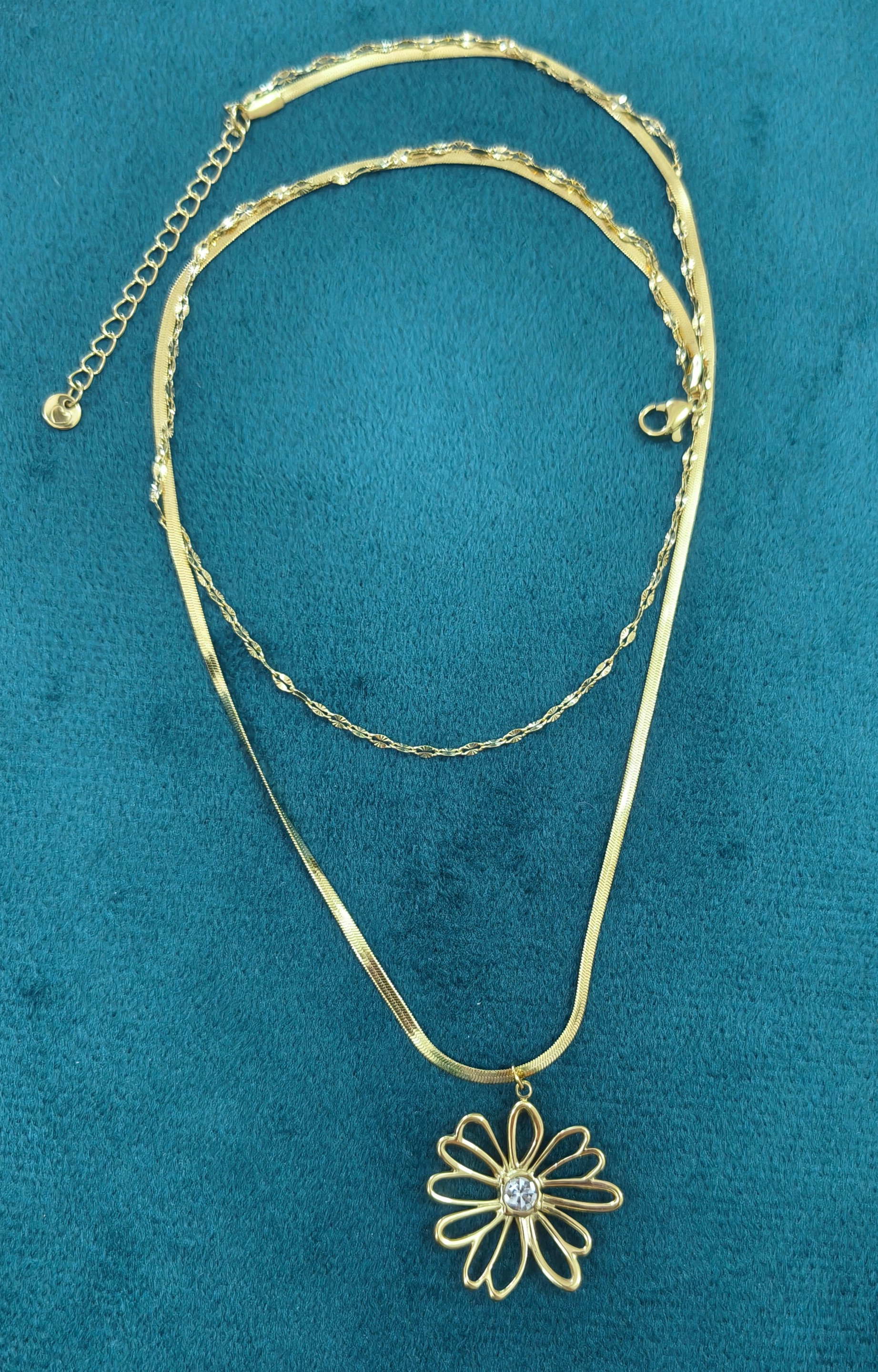 Antitarnish Double Layered Sunflower Necklace 18K Gold Plated