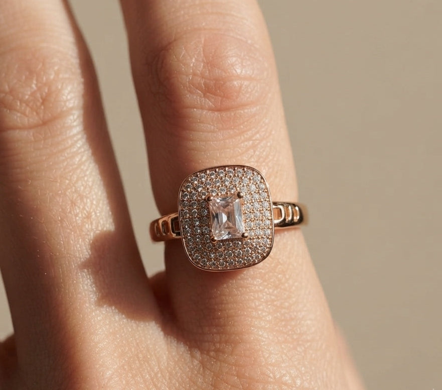 Antitarnish Double Square Adjustable 18K Gold Plated Ring