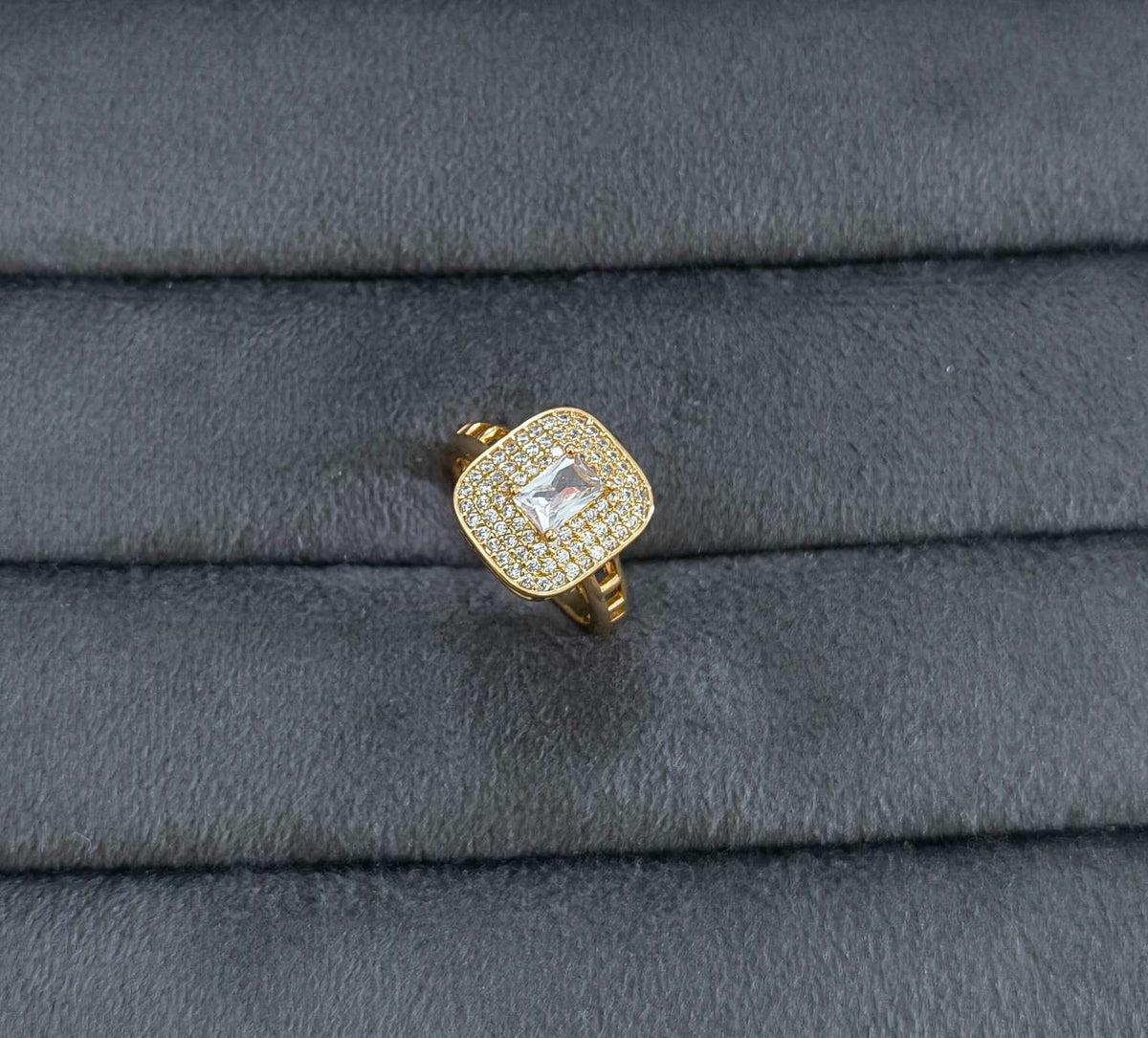 Antitarnish Double Square Adjustable 18K Gold Plated Ring