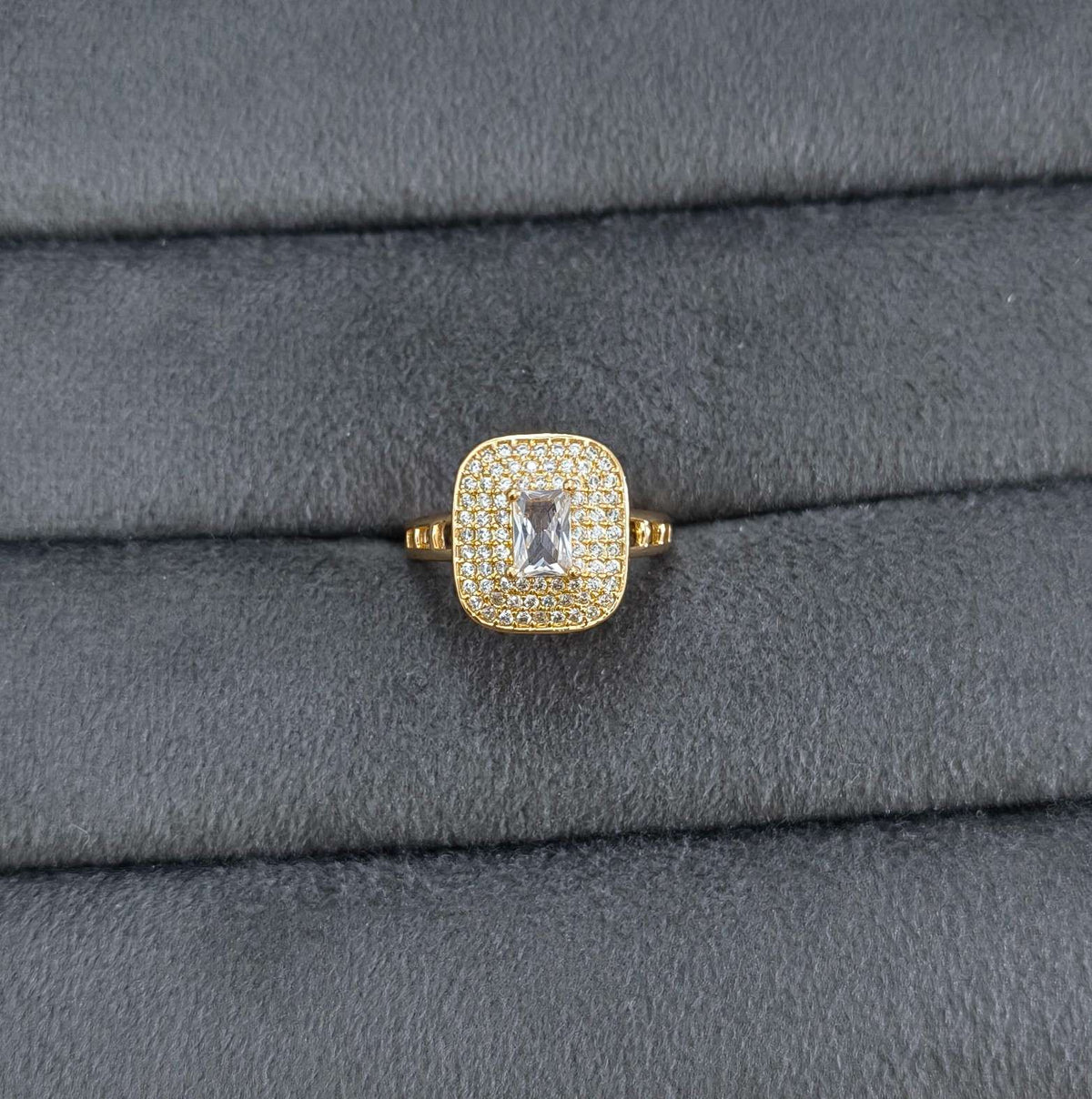 Antitarnish Double Square Adjustable 18K Gold Plated Ring