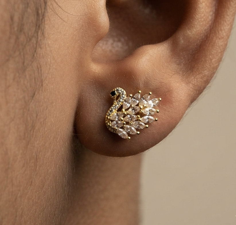 Antitarnish Earring Mini Swan Studs 18K Gold Plated