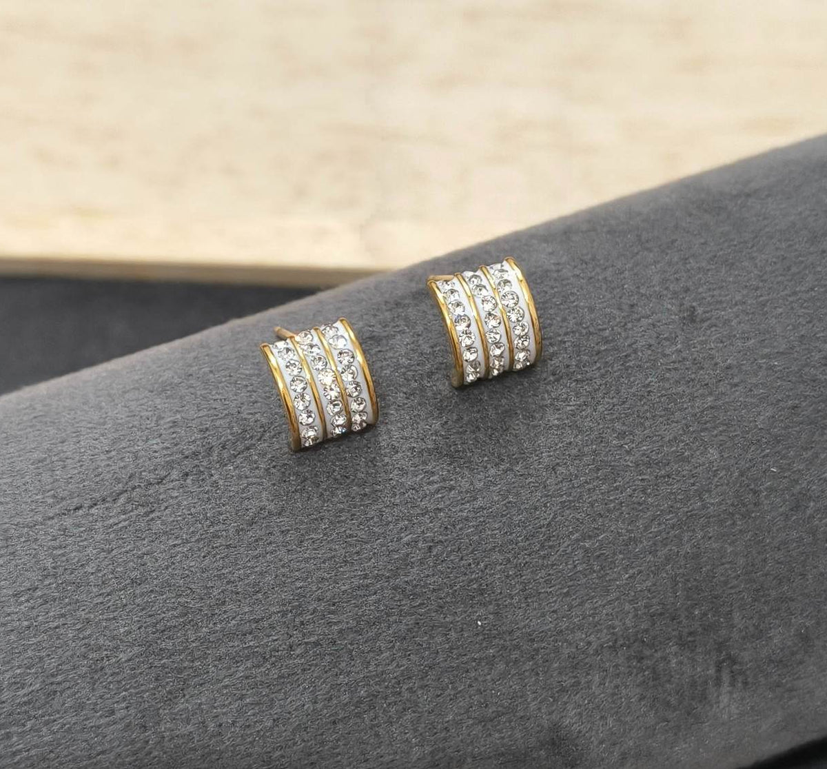 Antitarnish Earring Three Line Studs 18k Gold Plated