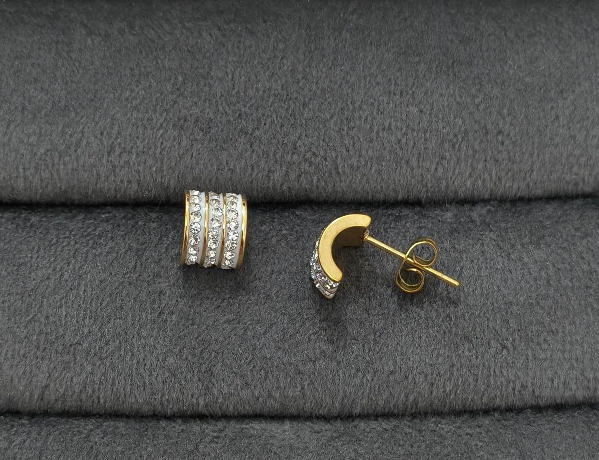 Antitarnish Earring Three Line Studs 18k Gold Plated