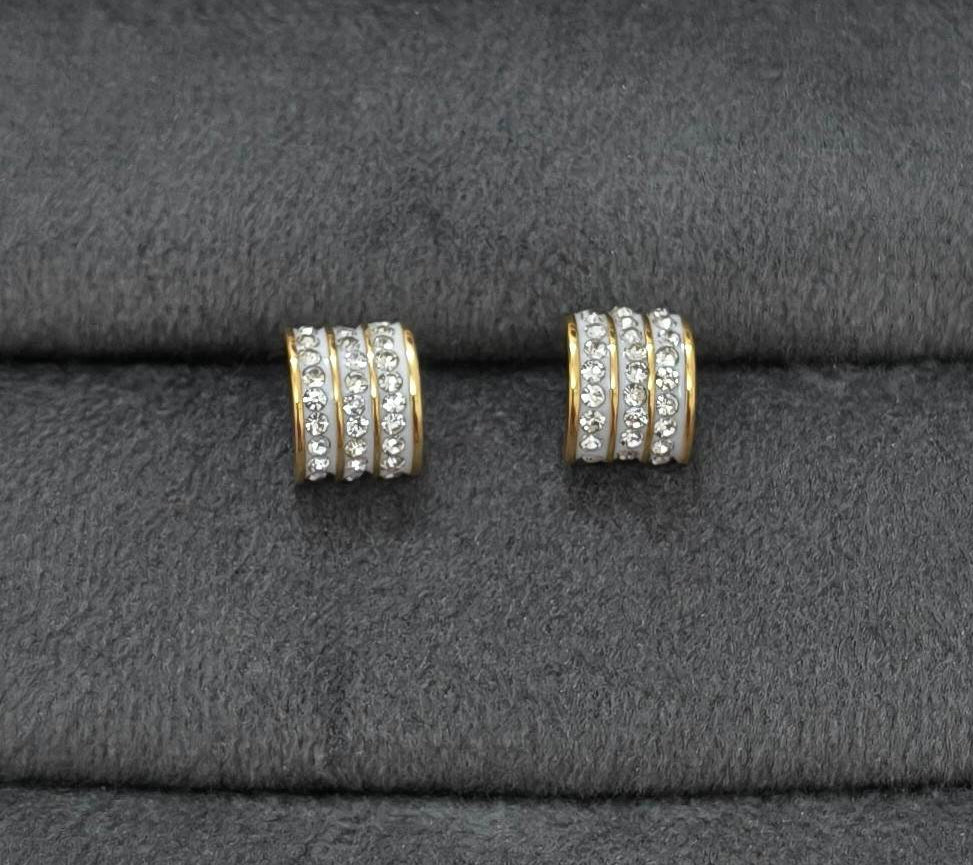 Antitarnish Earring Three Line Studs 18k Gold Plated