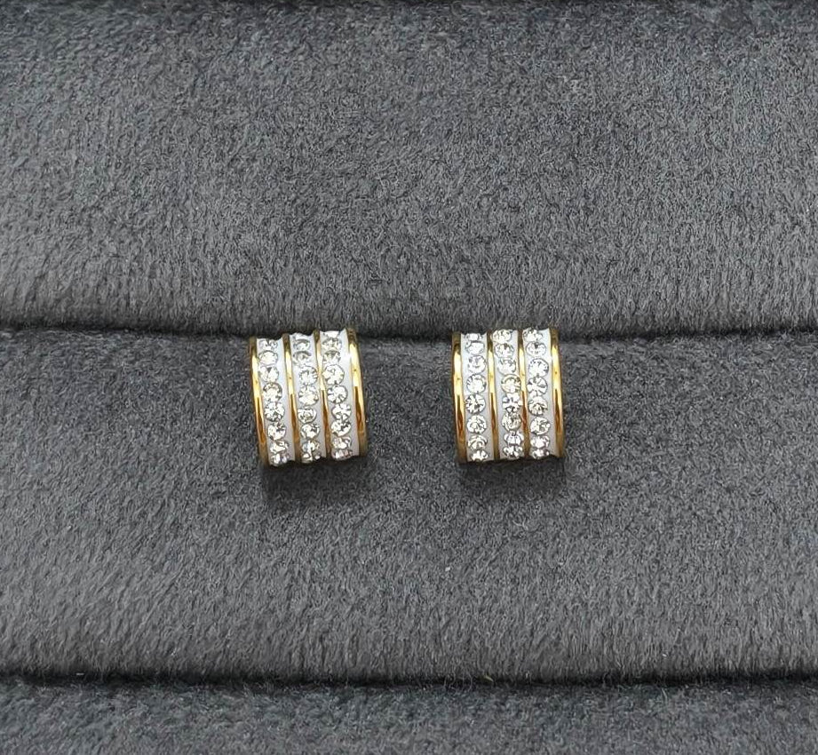 Antitarnish Earring Three Line Studs 18k Gold Plated