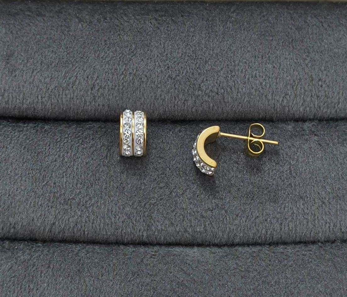 Antitarnish Earring Two Line Stone Studded Studs 18k Gold
