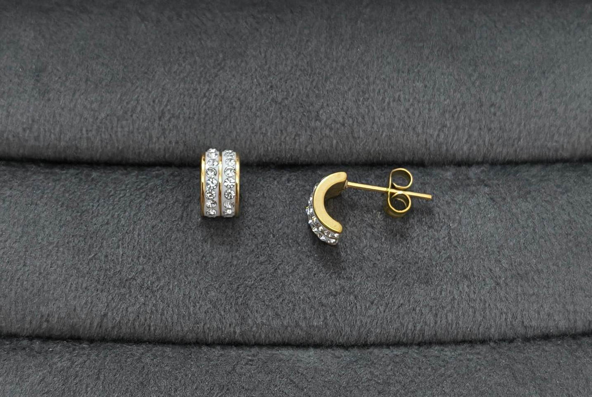 Antitarnish Earring Two Line Stone Studded Studs 18k Gold