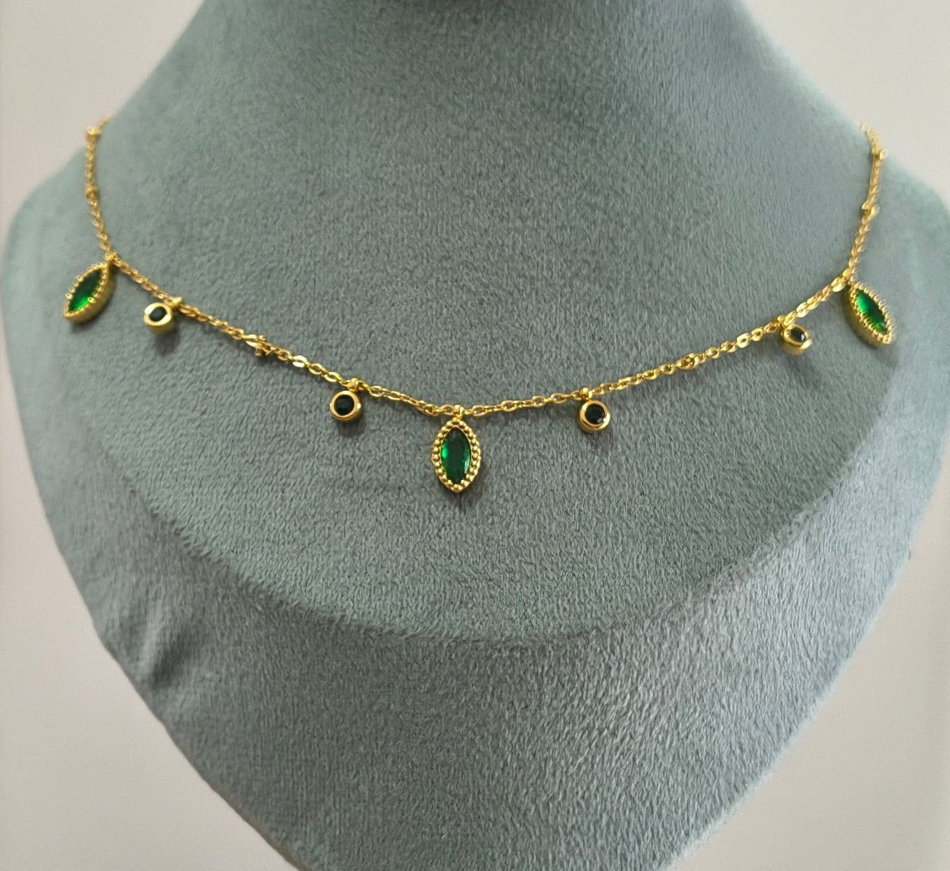 Antitarnish Emerald Dangle Necklace 18K Gold Plated