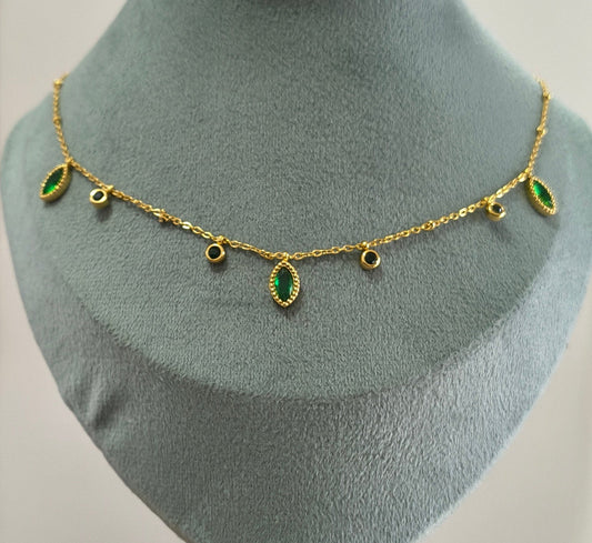 Antitarnish Emerald Dangle Necklace 18K Gold Plated