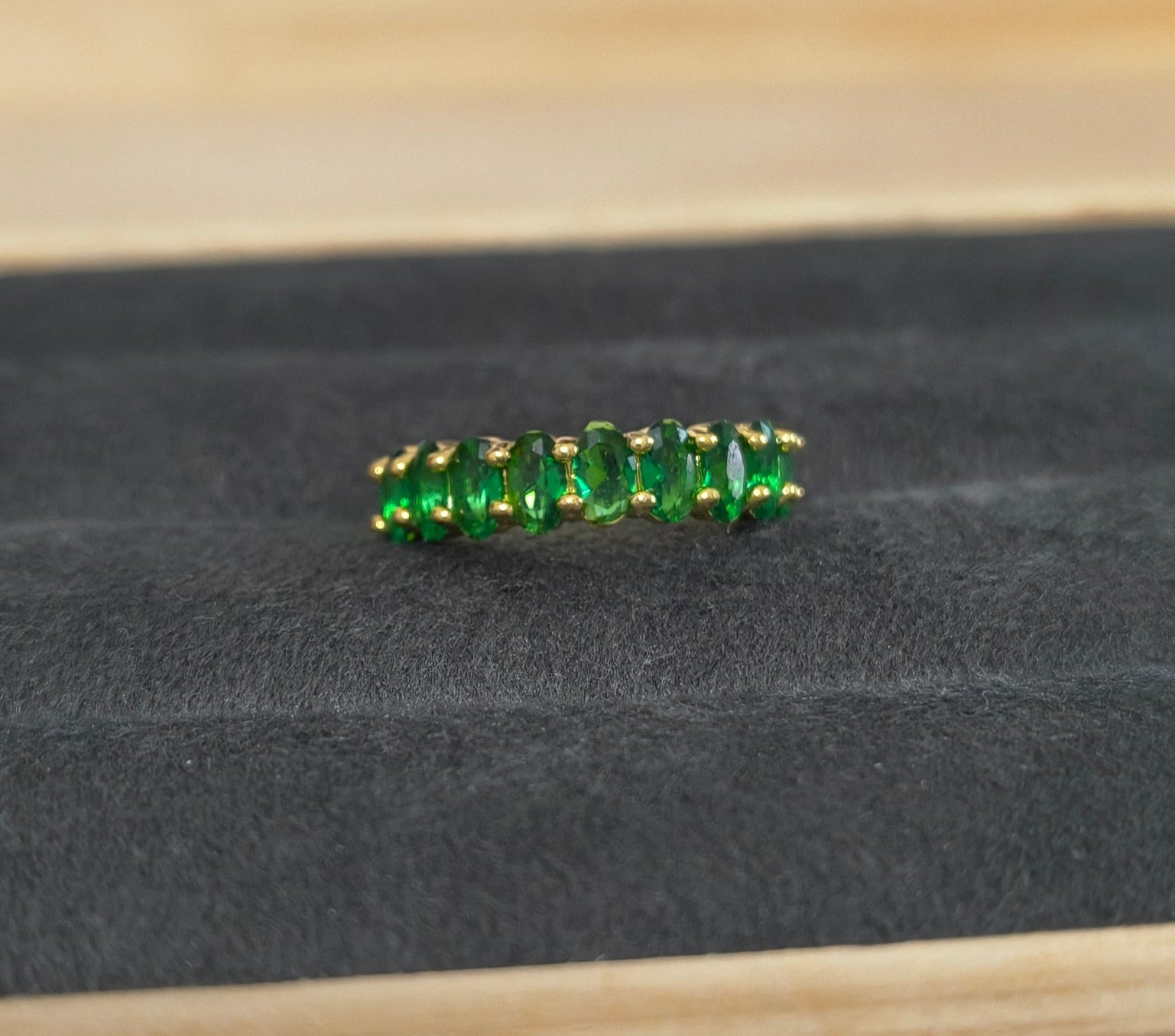 Antitarnish Emerald Green Stone Studded Ring 18K Gold Plated