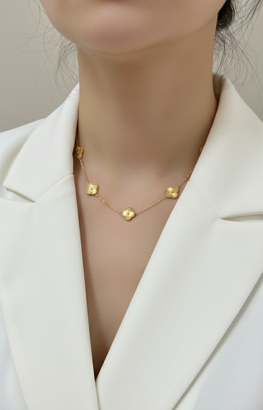Antitarnish Five Golden Clover Chain Necklace 18K Gold Plated 