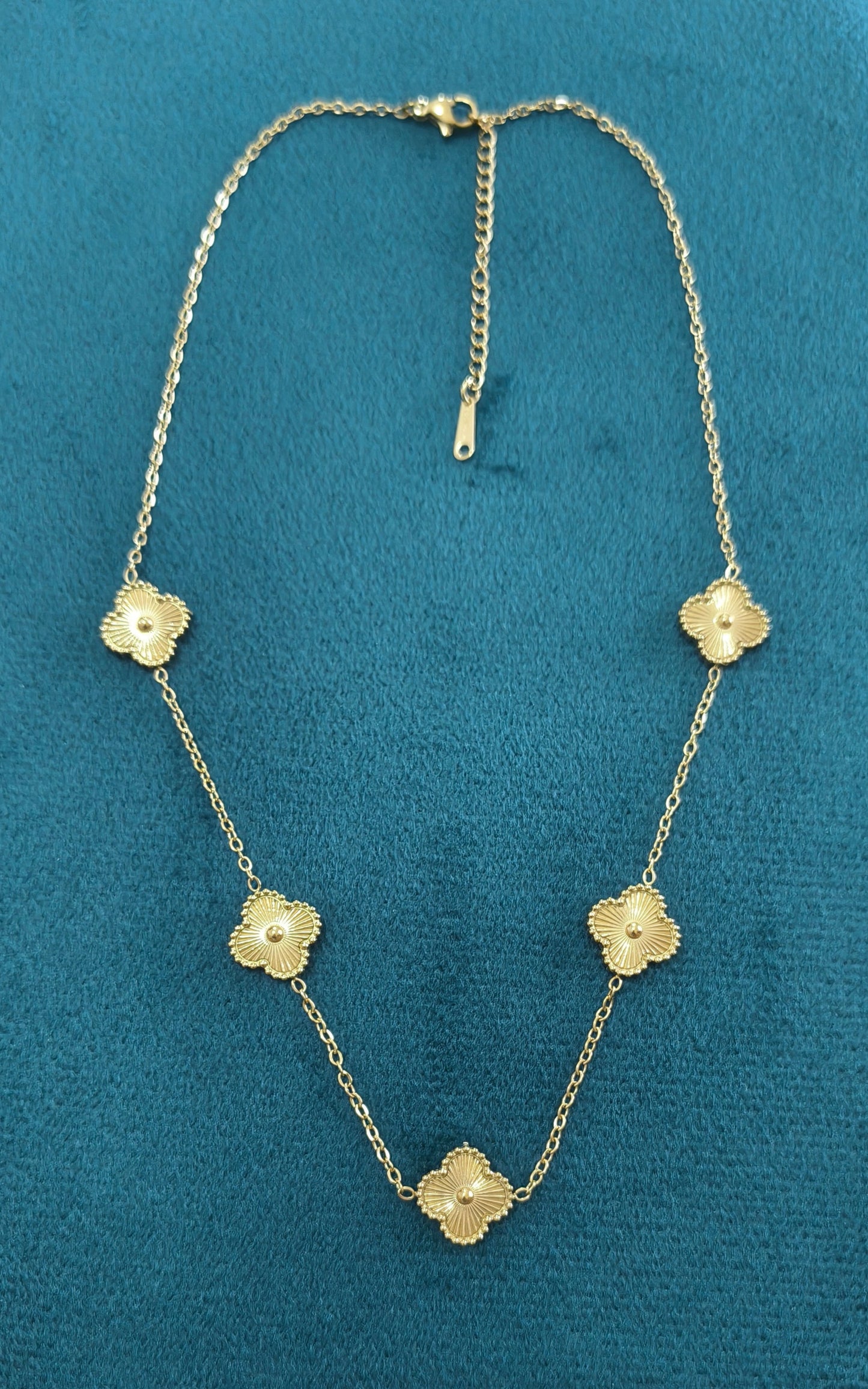 Antitarnish Five Golden Clover Chain Necklace 18K Gold Plated 