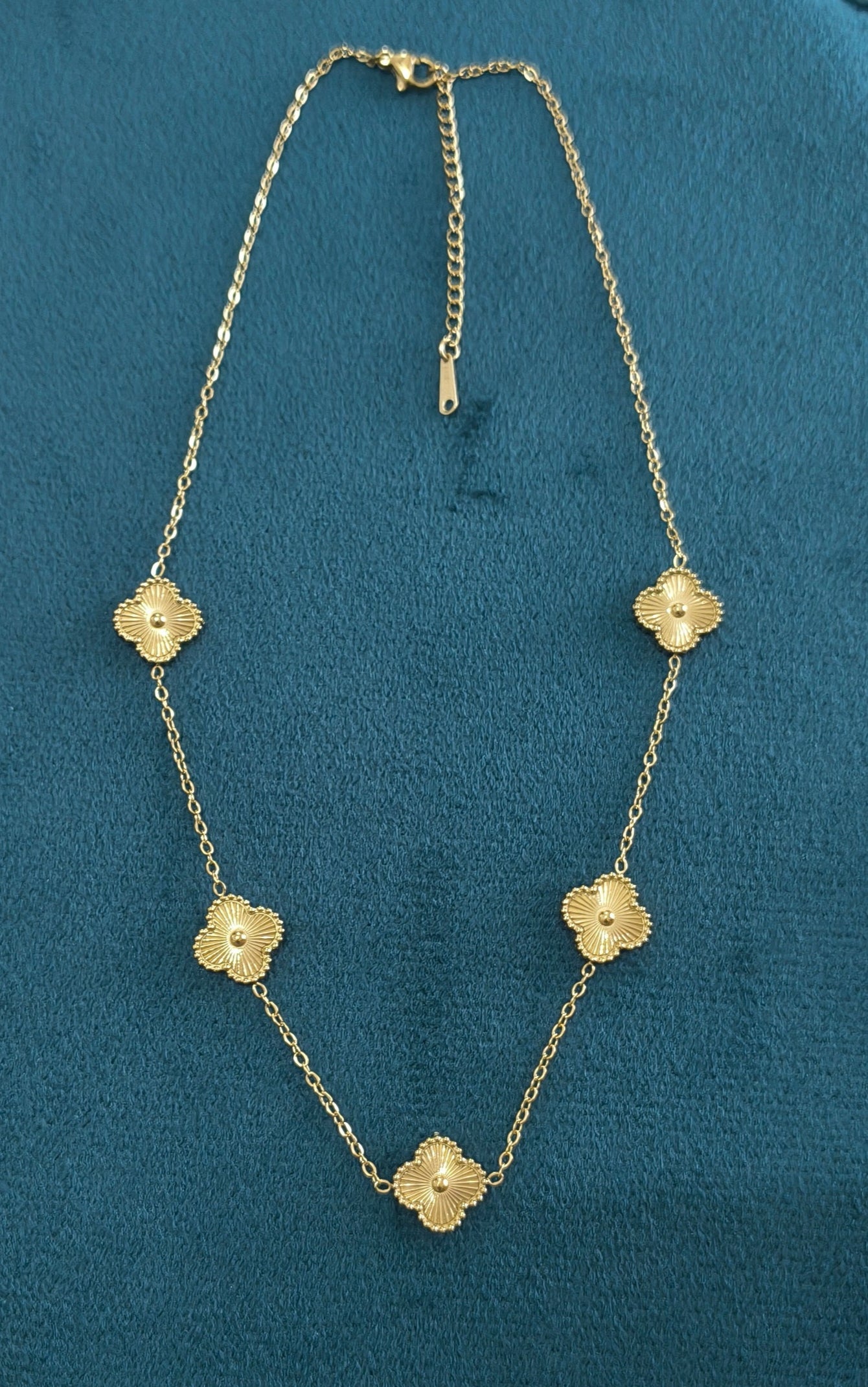 Antitarnish Five Golden Clover Chain Necklace 18K Gold Plated 