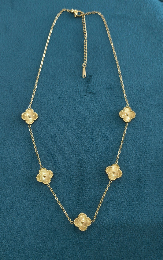 Antitarnish Five Golden Clover Chain Necklace 18K Gold Plated 