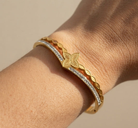 Antitarnish Floral Stone Studded Bracelet 18K Gold Plated