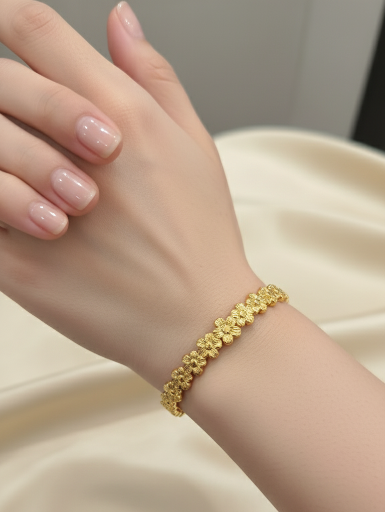 Antitarnish Full Circle Floral Bracelet 18K Gold Plated