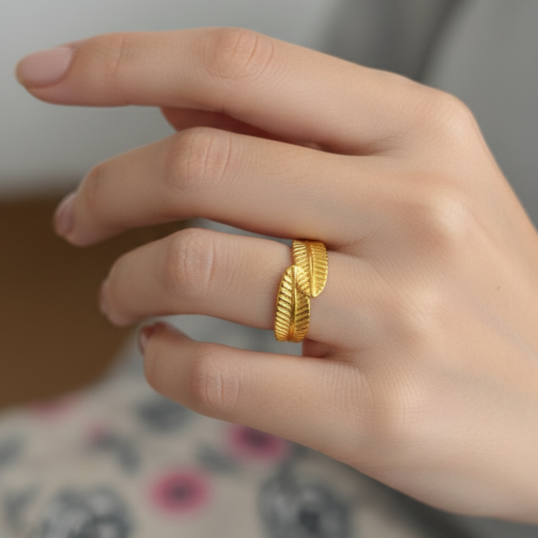 Antitarnish Golden Classic Leaf Wrap Ring 18K Gold Plated