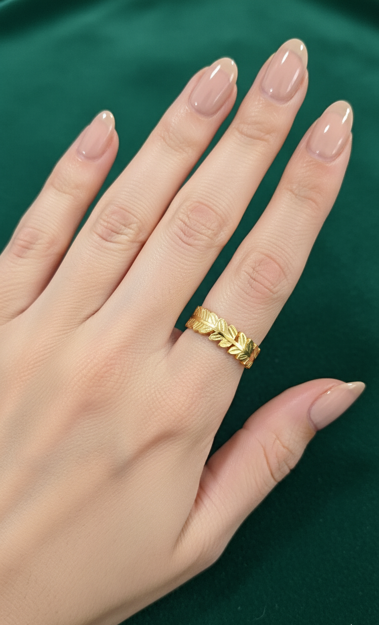 Antitarnish Golden Feather Band Ring 18K Gold Plated