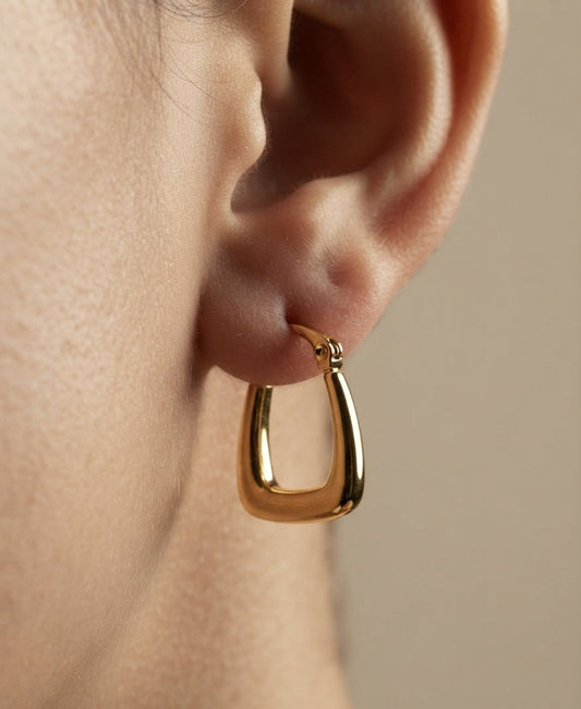 Antitarnish Golden Geometric Hoop Earrings 18K Gold Plated
