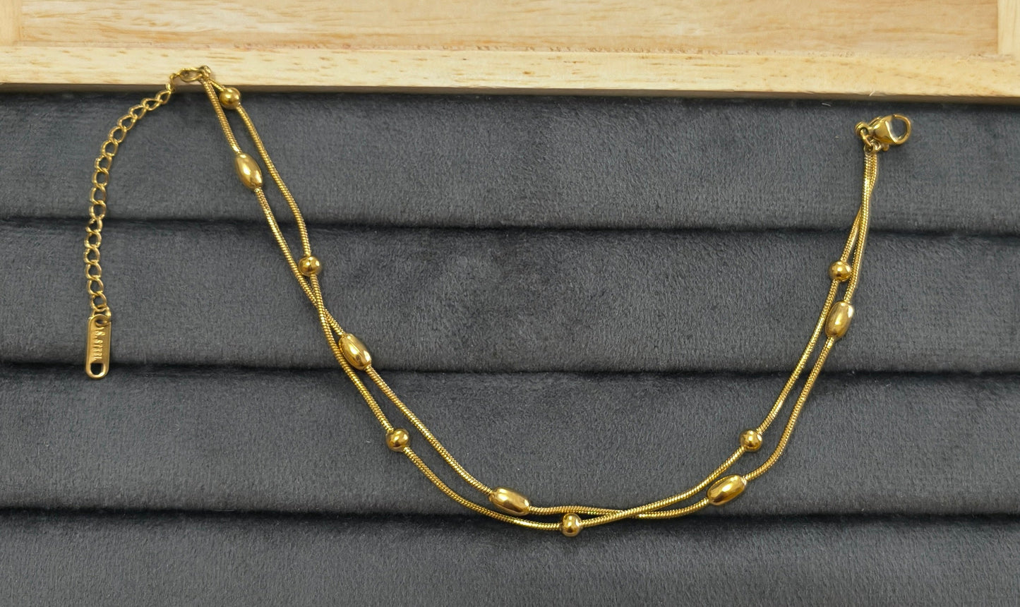Antitarnish Golden Oval Beads Chain Anklet 18K Gold Plated