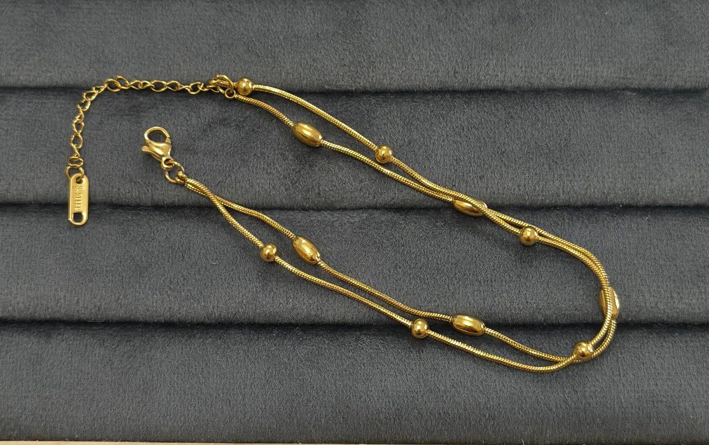 Antitarnish Golden Oval Beads Chain Anklet 18K Gold Plated