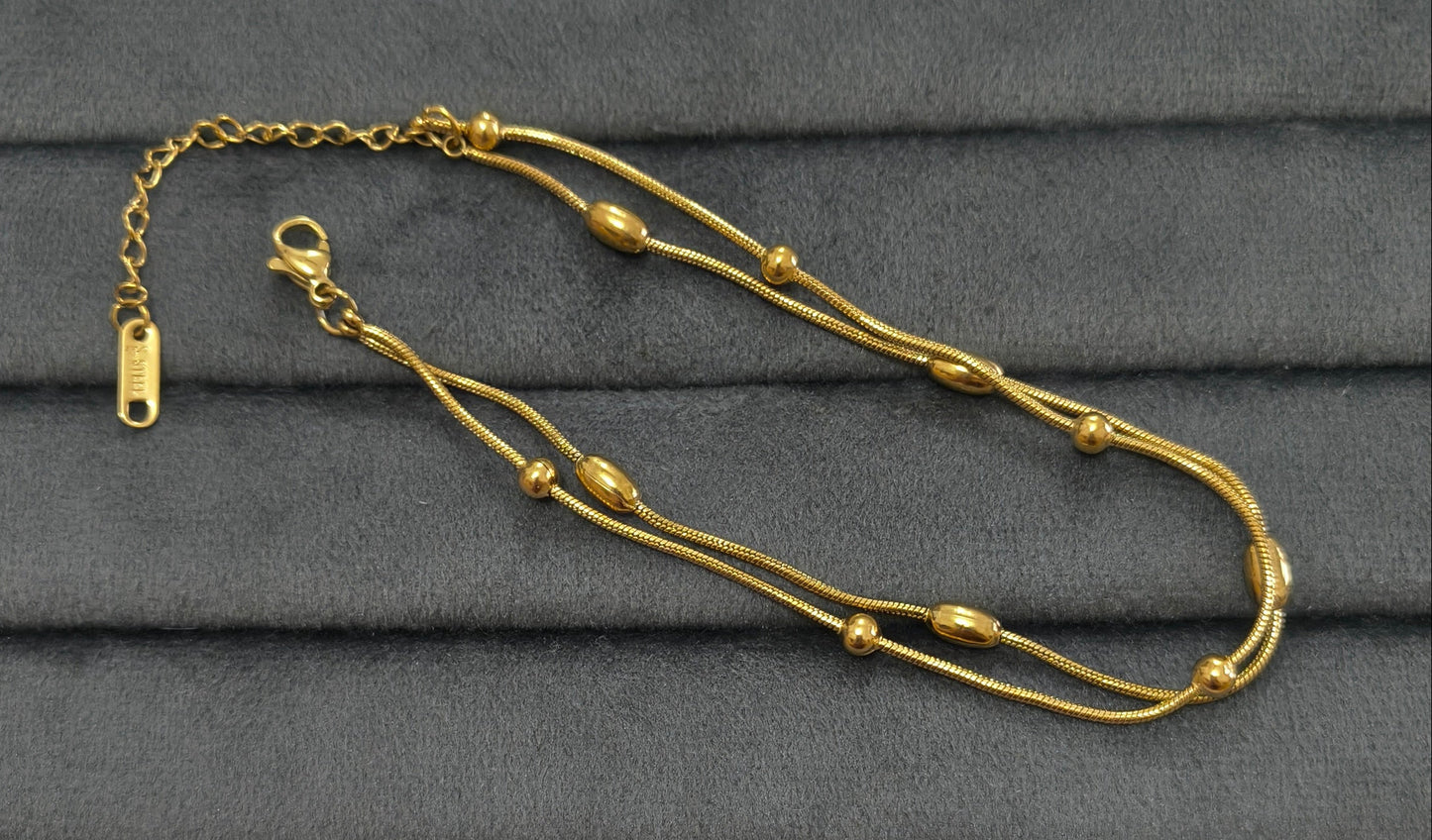 Antitarnish Golden Oval Beads Chain Anklet 18K Gold Plated