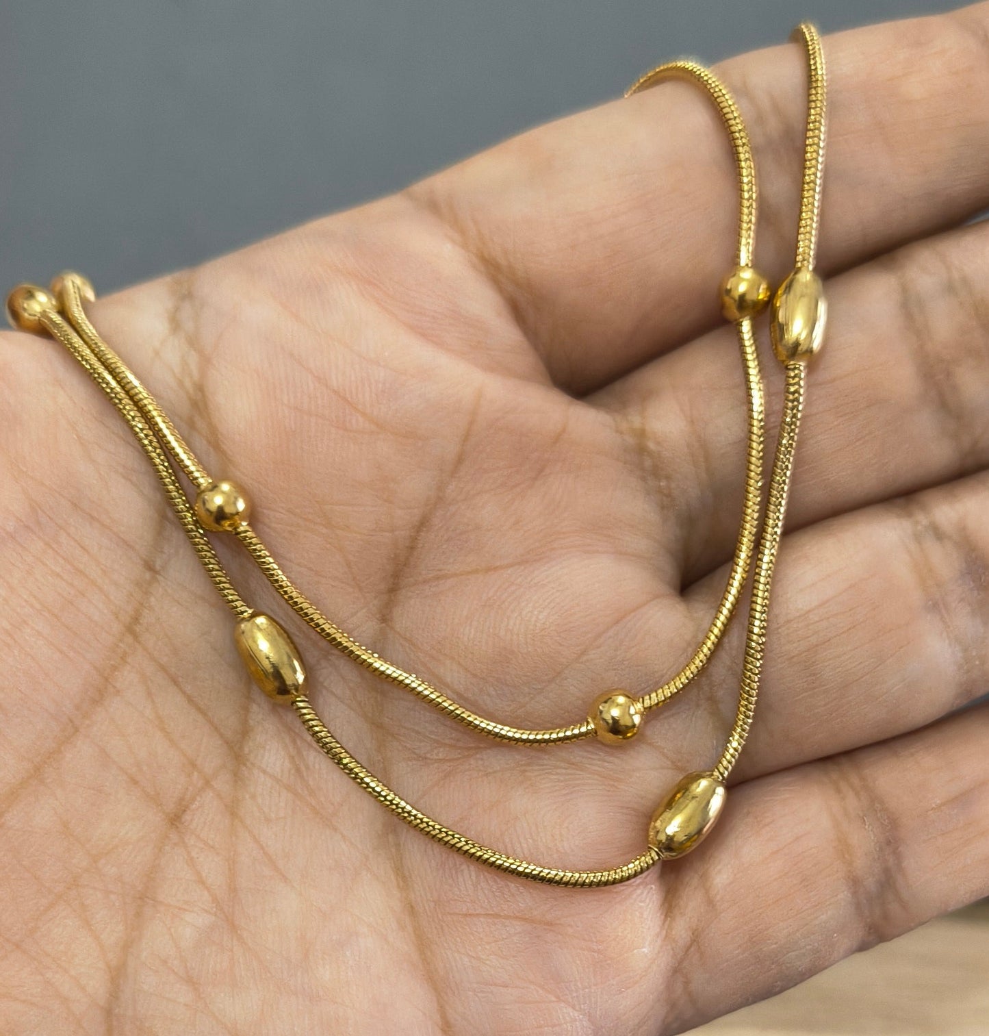 Antitarnish Golden Oval Beads Chain Anklet 18K Gold Plated