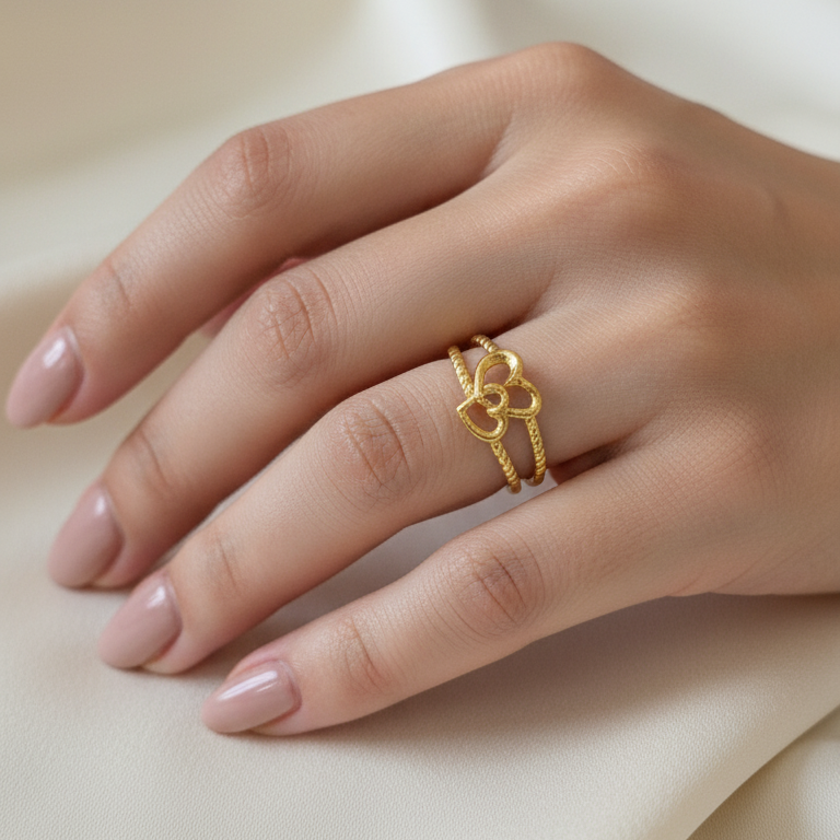 Antitarnish Golden Romantic Hearts Ring 18K Gold Plated