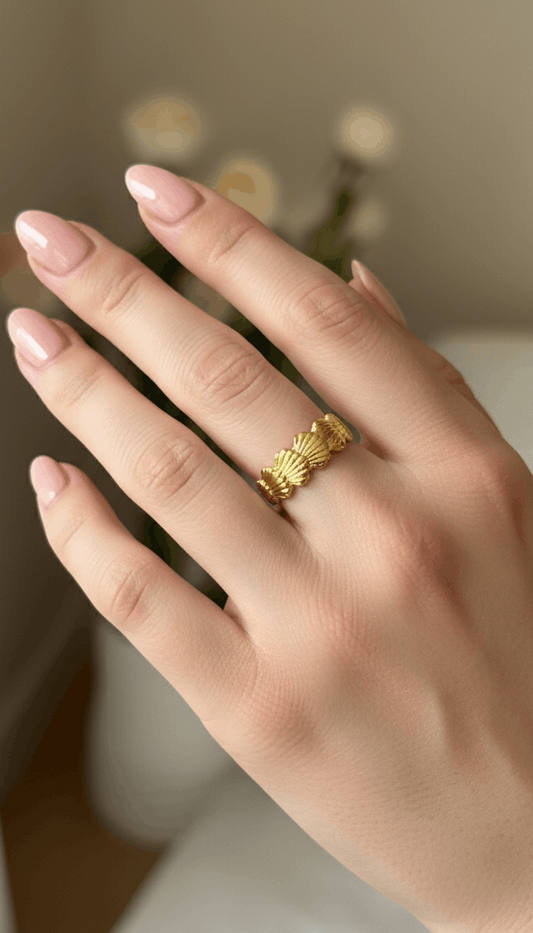 Antitarnish Golden Seashell Band Ring 18K Gold Plated