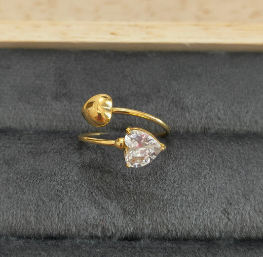 Antitarnish Heart Solitaire Ring 18K Gold Plated Adjustable