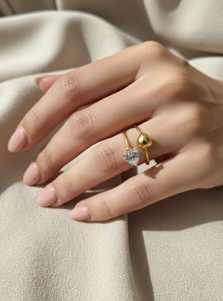 Antitarnish Heart Solitaire Ring 18K Gold Plated Adjustable