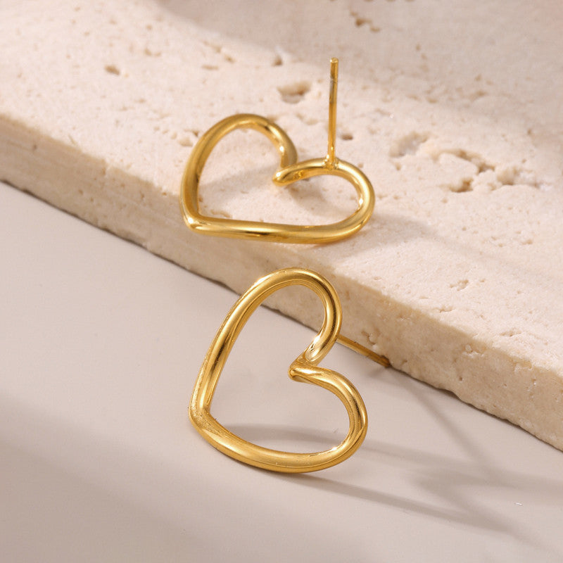 Antitarnish Hollow Heart Stud Earrings 18K Gold Plated