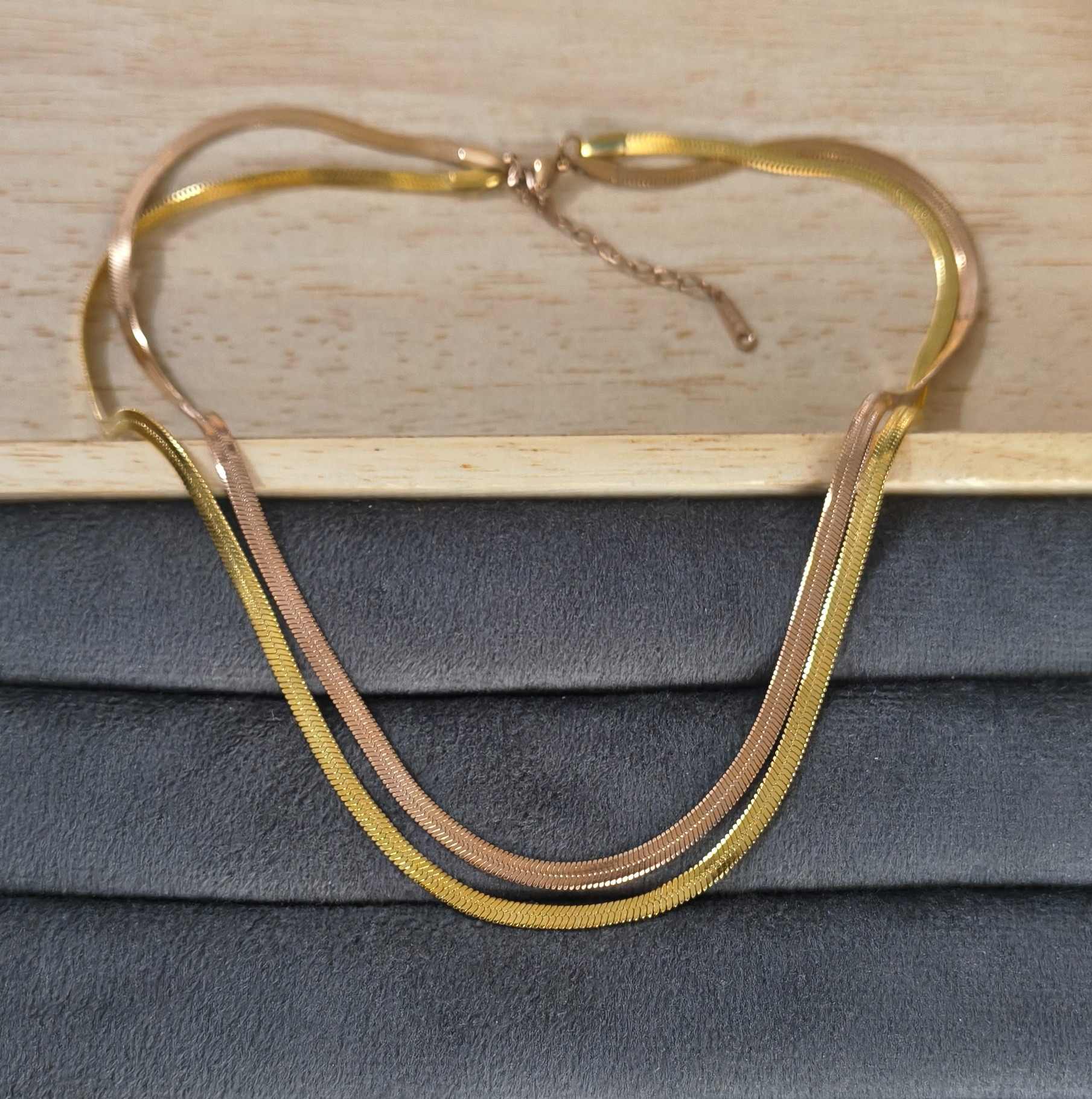 Antitarnish Layered Snake Chain Necklace 18K Gold Plated