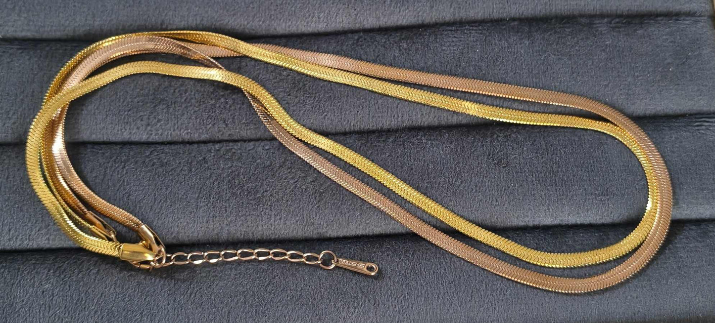 Antitarnish Layered Snake Chain Necklace 18K Gold Plated