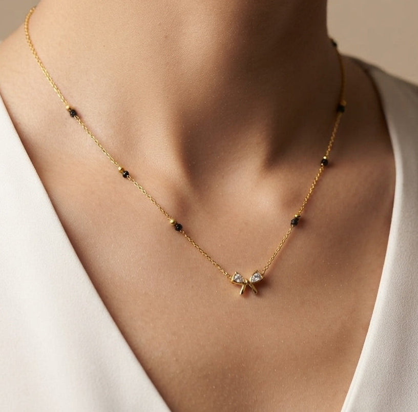 Antitarnish Mangalsutra Dainty Bow Pendant 18K Gold Plated