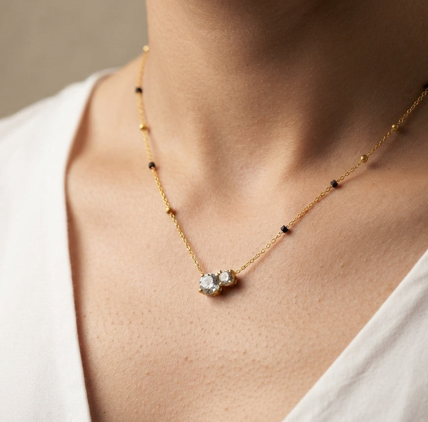 Antitarnish Mangalsutra Dual Round Pendant 18K Gold Plated