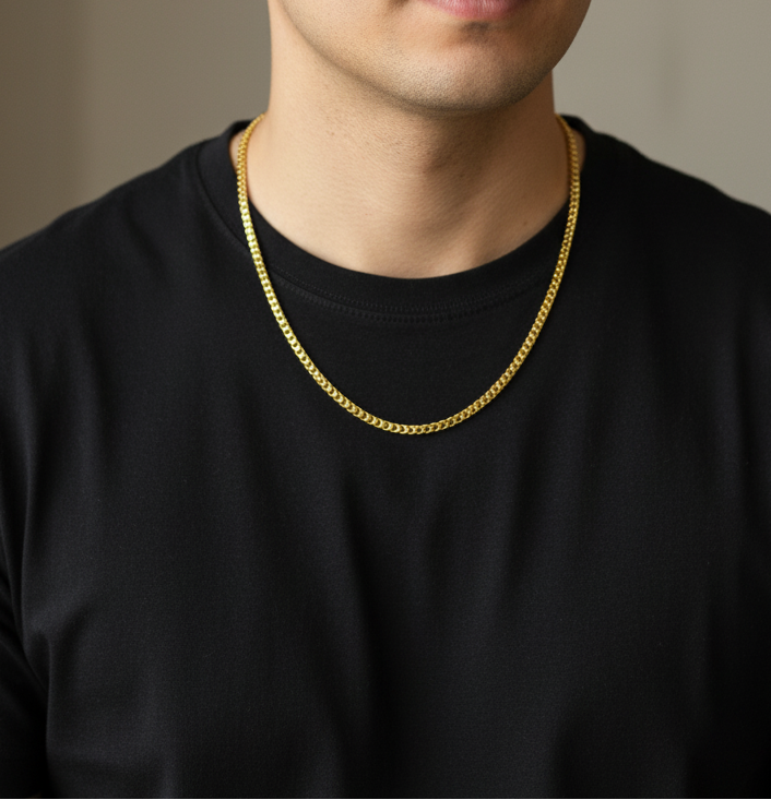 Antitarnish Men's Bold Square Box Chain 18K Gold Plated