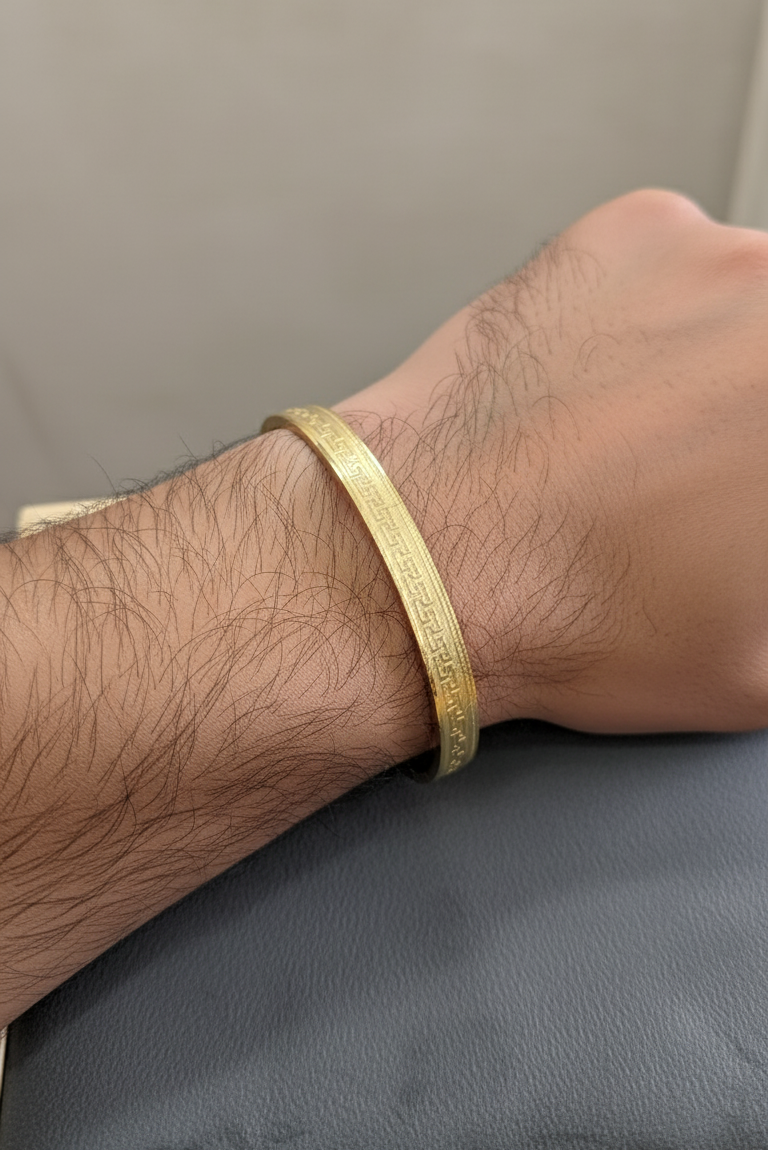 Antitarnish Men's Bracelet 18K Gold Plated Greek Art Pattern