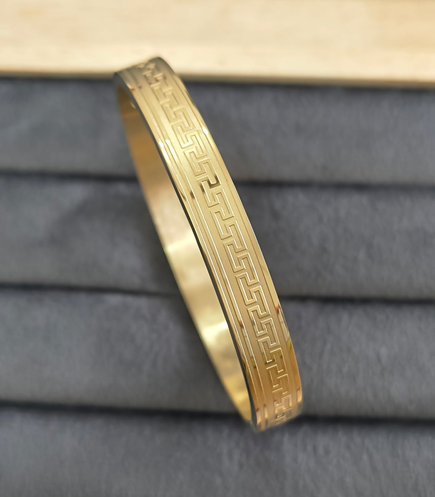 Antitarnish Men's Bracelet 18K Gold Plated Greek Art Pattern