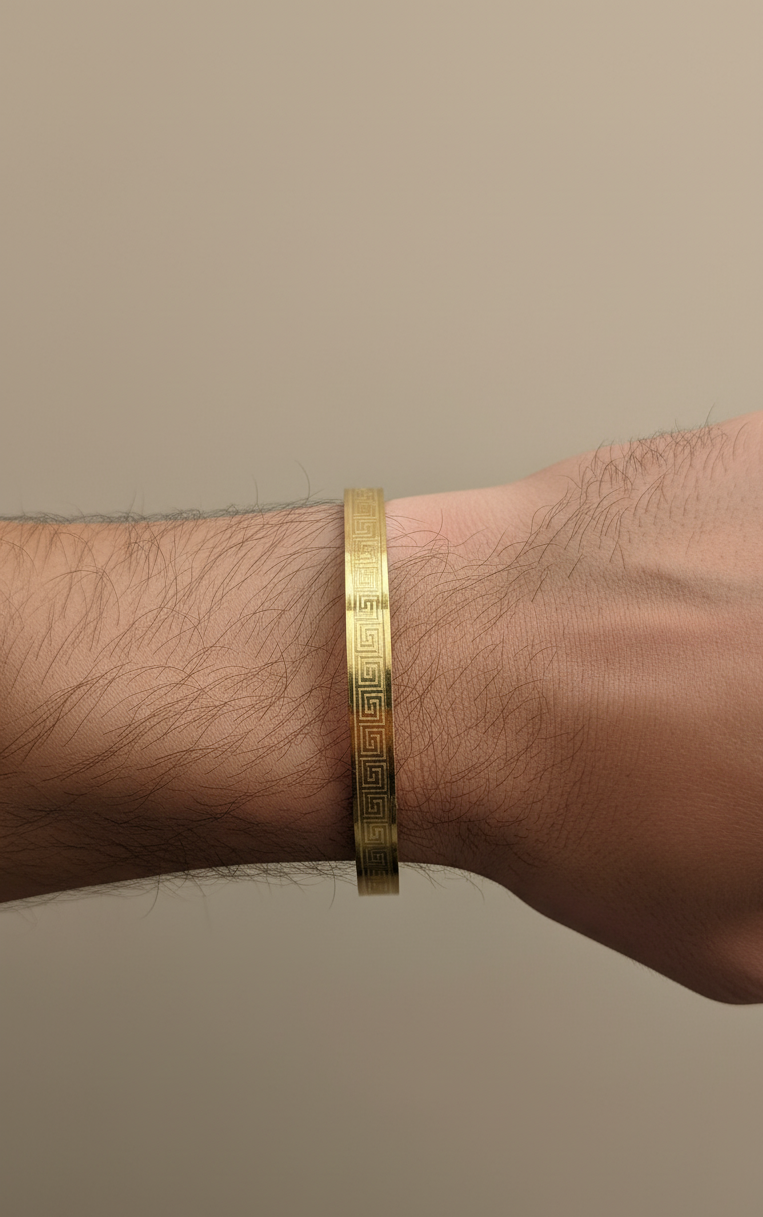 Antitarnish Men's Bracelet 18K Gold Plated Greek Key Pattern